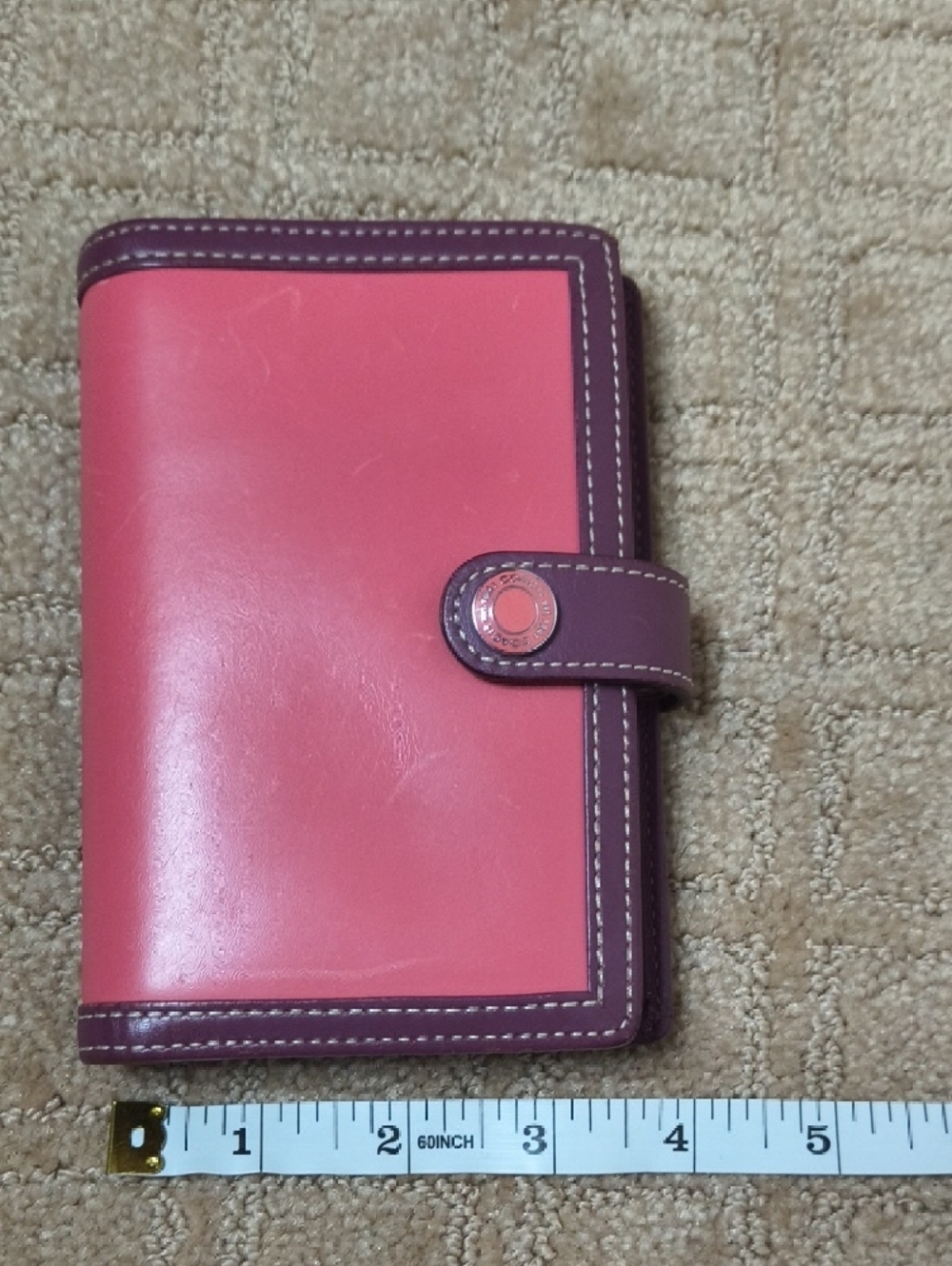 Coach small Planner. Pink Leather Snap Wallet With Dark Purple Trim. - Picture 13 of 16